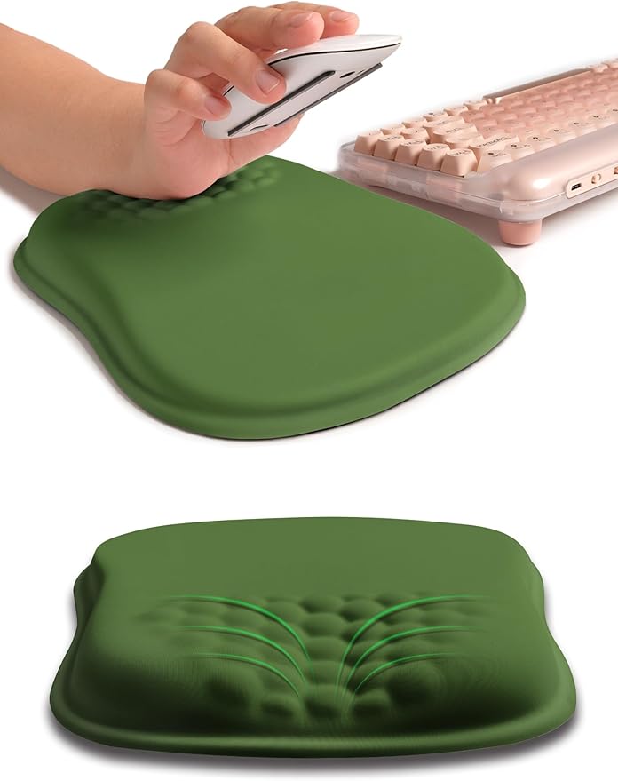 Hokafenle Ergonomic Wrist-Hugging Mouse Pad Wrist Support, U-Shaped Holding Wrist Rest Mousepad for Carpal Tunnel Pain Relief with Cushioned Memory Foam Slope Massage Bulge (10.2x8.3 in,Dill Green)