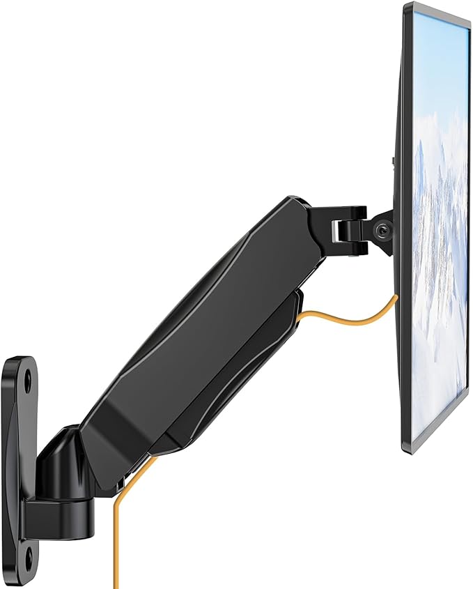 WALI Monitor Wall Mount 27+ inch, Wall Mount Monitor Arm Fits 1 Screen up to 32 inch, Single Monitors Mount Holds up to 19.8lbs, Gas Spring Monitors Arm Max Extension 13.4 inch,(GSWM001S), Black