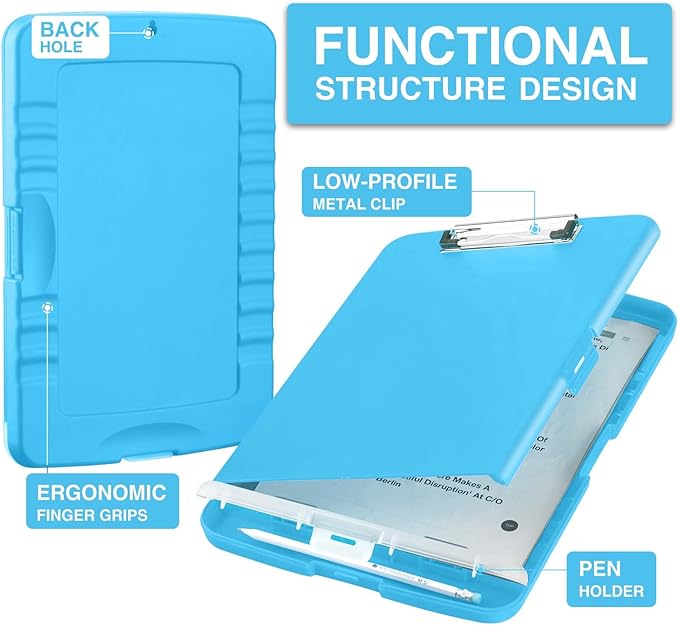 Sooez Clipboard with Storage, High Capacity Nursing Clip Board 8.5 x 11 with Pen Holder & Low Profile Clip, Plastic Clipboards Case Box, Teacher Must Haves School Office Supplies,Letter Size/ A4