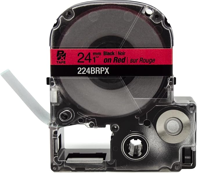 Epson LABELWORKS 224BRPX Genuine PET (Polyester) Tape Cartridge - Black on Red Label Maker Tape - 1" (24MM) Wide, 30'