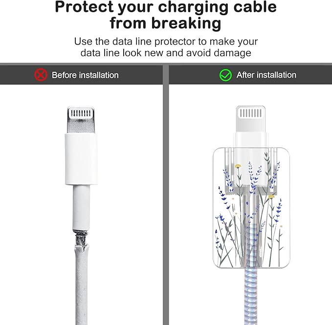 Cute Flower DIY Protectors Cable Protector for iPhone Charger,Kawaii Purple Bouquet Pattern,Data Cable Charger Data Line Earphone Wire Saver for iPhone X 14 13 12 11 Pro Max