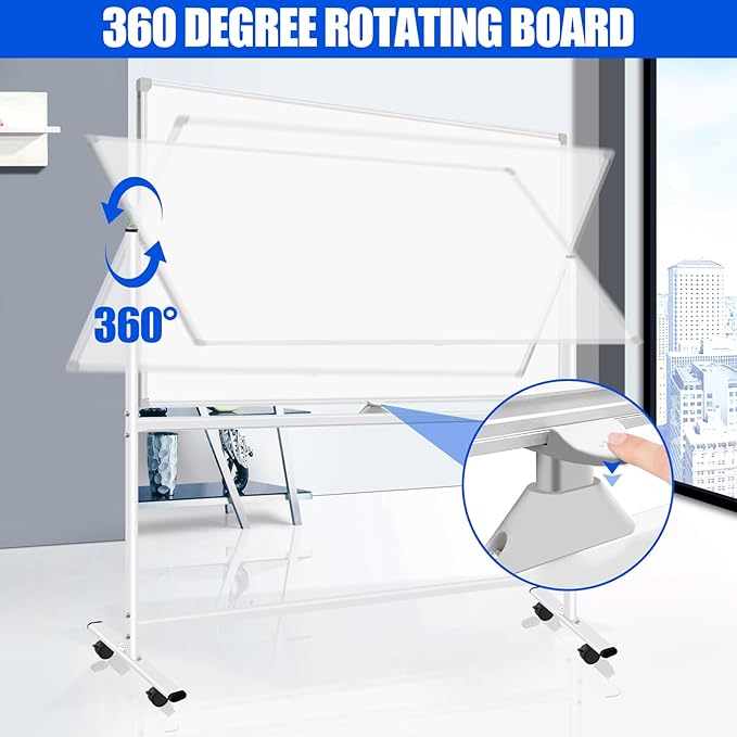 Double-Sided Rolling Whiteboards on Wheels 72 X 48, Large Dry Erase Board with Stands, Magnetic Mobile White Board Standing White Boards with Eraser & Marker & Magnet & Magnetic Calendar