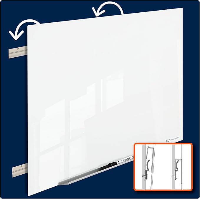 Quartet Magnetic Dry Erase Board, 48" x 48" Glass White Board for Wall, Frameless, InvisaMount, White (Q25F02IMW)