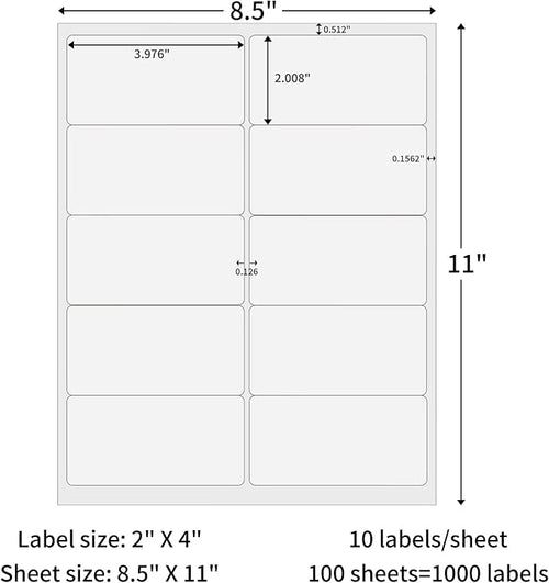 2"x4" Shipping Address Labels for Laser and Inkjet Printer, 100 Sheets 1000 Labels Strong Adhesive Internet Mailing Shipping Labels, 10 Per Page