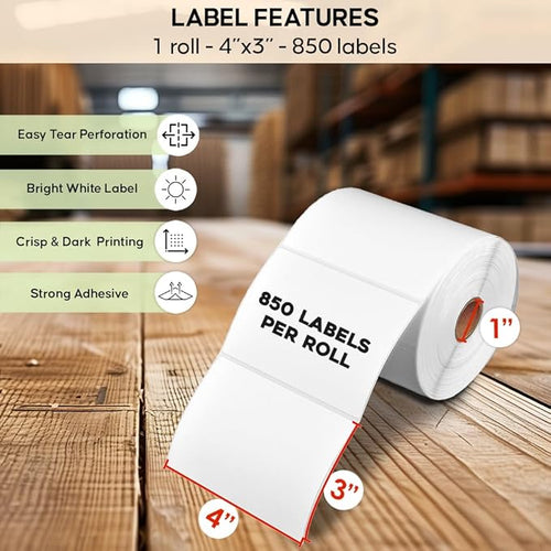 4 x 3 Direct Thermal Label, 850 Labels per Roll - for Zebra, Arkscan and All Other Non-Dymo Thermal Label Printers.