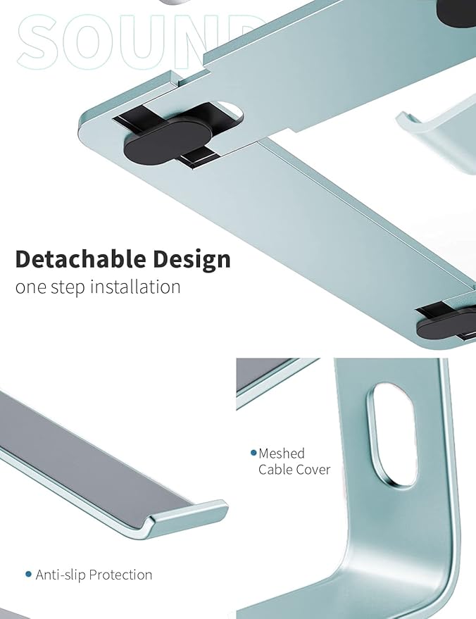 SOUNDANCE Laptop Stand, Aluminum Computer Riser, Ergonomic Laptops Elevator for Desk, Metal Holder Compatible with 10 to 15.6 Inches Notebook Computer, Aquamarine