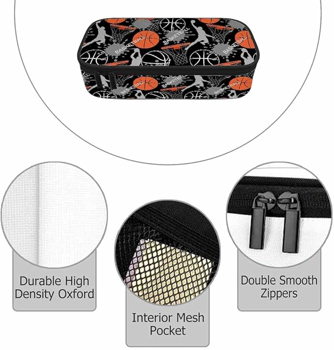 Basketball Game Pencil Case Sports Energetic Athletes Pencil Bag Pen Markers Pouch Holder Organizer for Office Clerks