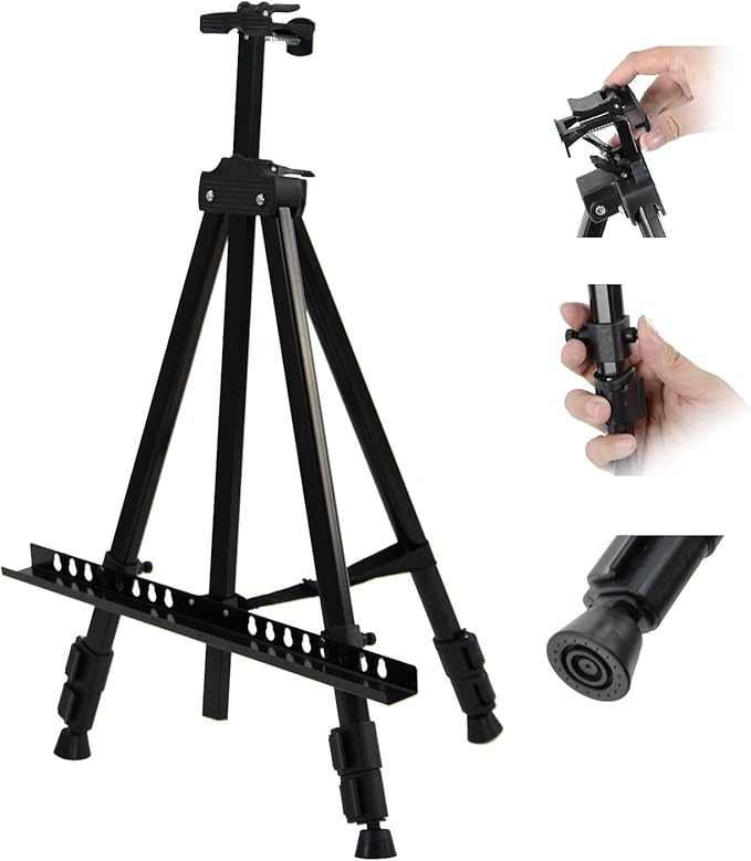 Portable Artist Easel Stand for Painting - Adjustable Height Painting Easel with Bag - Tabletop Art Easel for Painting Canvas Stand, Poster Stand & Wedding Signs Stand - Metal Tripod - 17x66 inches