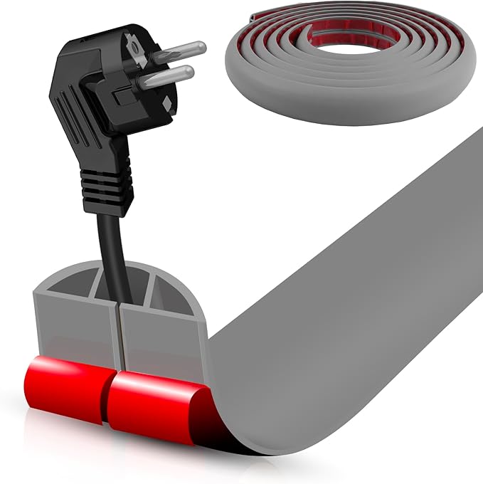 Floor Cord Cover Self Adhesive Cord Hider,10FT Cable Management, Extension Strip Protector for Wires, Prevent Cable Trips for Offices, Gyms, Exhibitions Cavity:0.39"(W) x 0.27"(H) Gray