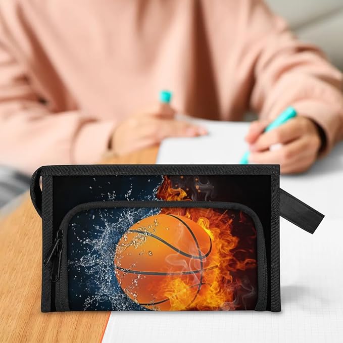 Pardick Large Capacity Pencil Case Pouch, Basketball Ball Portable Zipper Pencil Cases Pencil Bag Office Stationery Bag Makeup Bag Desk Organizer for Women Men