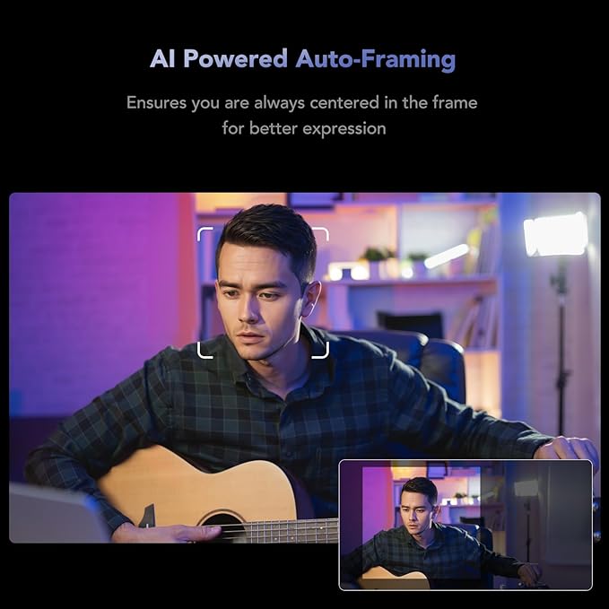 NUROUM 4K Webcam with Light for PC, Adjustable FOV, Premium CMOS Autofocus AI Auto-Framing, Noise Canceling Mics, Web Camera for PC/Laptop/Mac, for Streaming/Video Calling w/OBS/Twitch/Zoom/Teams