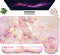 4-in-1 Gaming Mouse Pad Wrist Support Set，Desk Pad + Mouse Pad with Wrist Rest + Keyboard Wrist Rest + Coaster, Ergonomic Design for Home Office Study Game - Pink