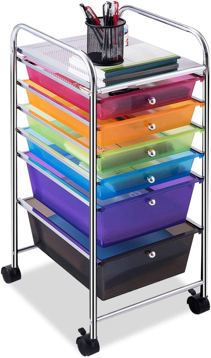 Happygrill 6-Drawer Organizer Cart Tools, Mobile Utility Storage Cart with Removable Drawers & Lockable Wheels, Rolling Storage Cart with Wheels for Home Office