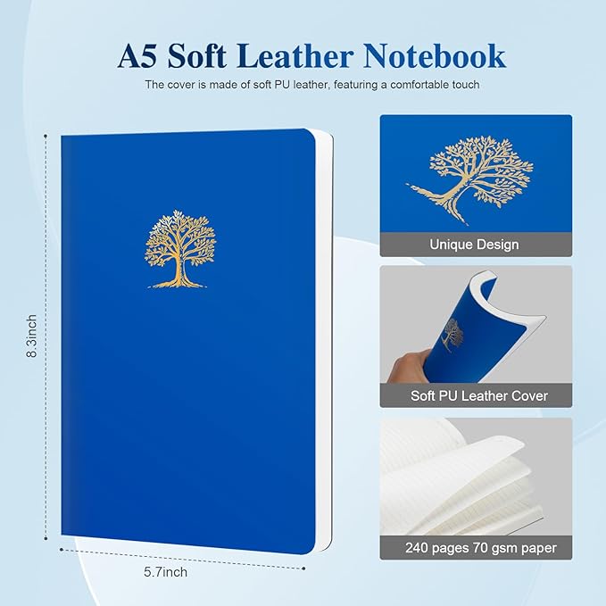 Comix 6-Pack A5 Notebooks for Work, 5.6 inches x 7.9 inches，240 Pages，College Ruled with 70 GSM Thick Paper，Softcover Lined Journals for Home, School & Office