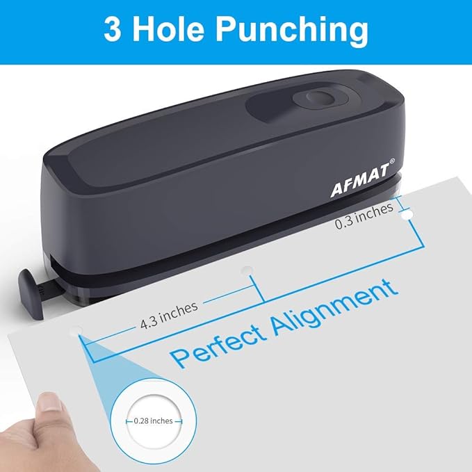 AFMAT Electric 3 Hole Punch, 20-Sheet 3 Hole Puncher for Binder, Effortless Punching, 9/32" Hole Diameter, Paper Hole Puncher 3 Hole Heavy Duty, for Office/School/Studio, AC or Battery Operated, HP08