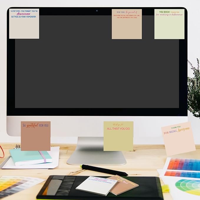 Yinder 24 Pcs Employee Appreciation Sticky Notes New Year Gift Bulk Motivation Sticky Note Pads Inspirational Gift for Teacher Nurse Staff Coworker Office Supply 3 x 3'' (Appreciation,Boho)