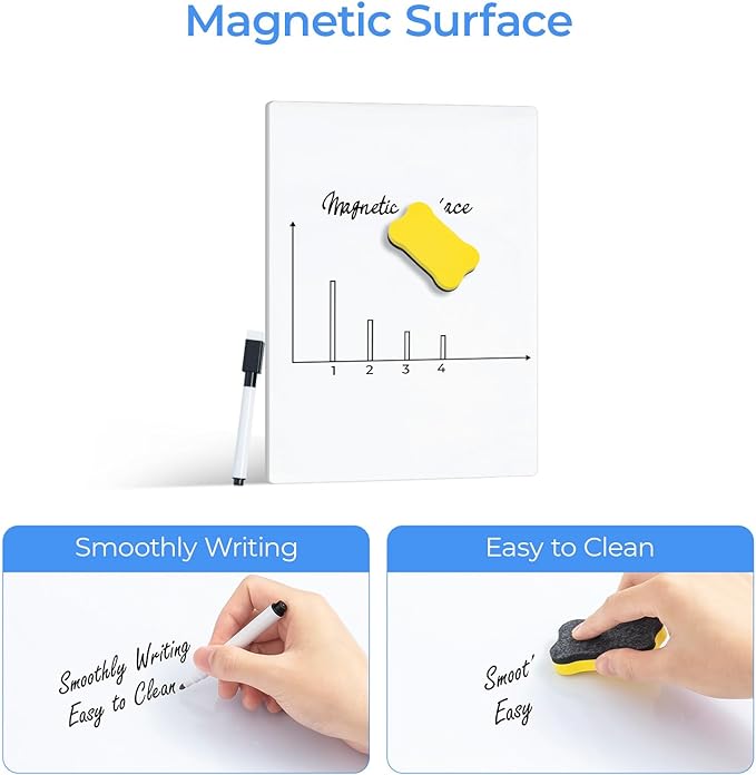 M&G Magnetic Dry Erase Board for Fridge, 12”x 8” Fridge Whiteboard for Kitchen, Small White Board Set with 4 Markers and Eraser, to Do List, Family Schedule Planning Board