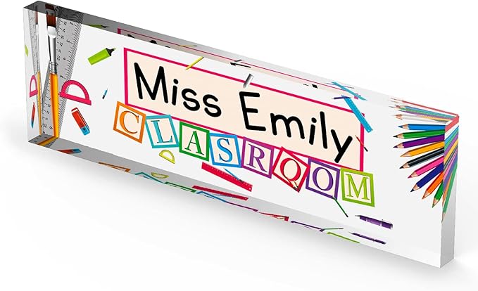 Artblox Office Personalized Name Plate for Desk with Business Card Holder On Clear Acrylic Glass School Teacher Design Custom Desk Name Plate with Your Name and Credentials Customized Gift