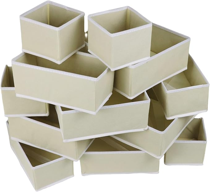 Drawer Organizer Clothes, Foldable Fabric Dresser Organizer Closet Organizers and Storage Box for Underwear,Folded Clothes,Baby Clothing,Socks,Bra,Towels,Ties(12 Pack,Yellow)