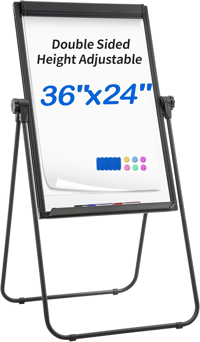 U-Stand Whiteboard Easel-36x24 inches Double Sided Magnetic Dry Erase Board Easel, Height Adjustable & 360 Degree Rotating White Board, Black