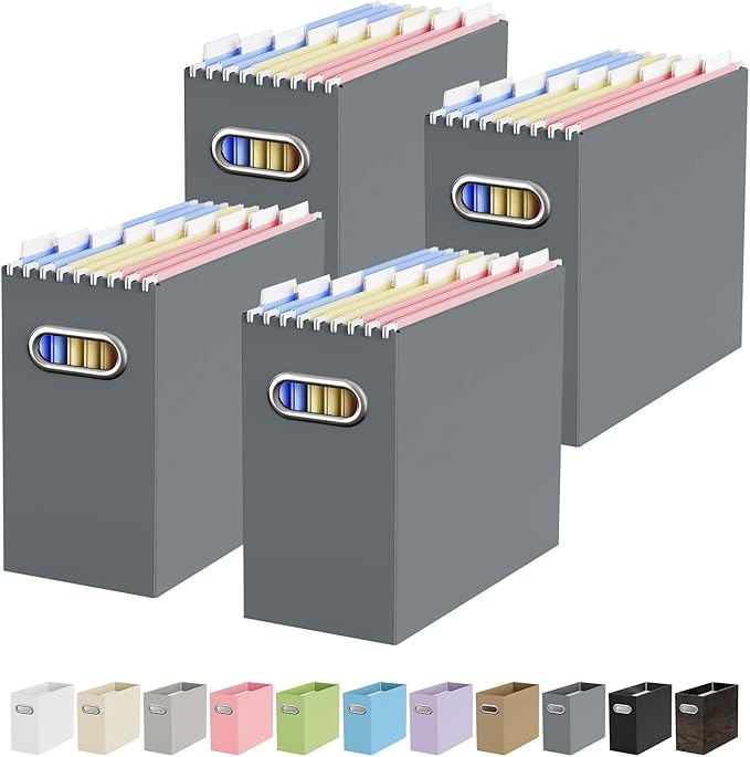 Oterri Cardboard File Organizer Box for Hanging File Folders Letter Size,File Box for Computer Desk,File Cabinet,Working Home,Office,Classroom(Dark Grey, Letter Size - 4 Packs)