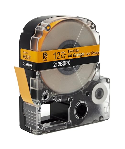 Epson LABELWORKS 212BOPX Genuine PET (Polyester) Tape Cartridge - Black on Orange Label Maker Tape - 1/2" (12MM) Wide, 30'
