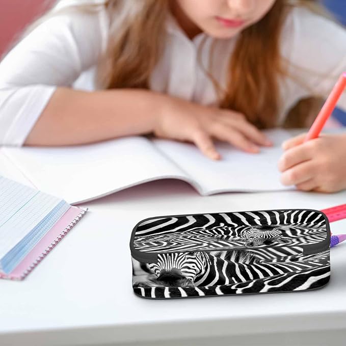 Zebra Pencil Bag Black And White Striped Animal Big Capacity Pencil Case Pencil Pouch Pen Bag School Students Boy Girl