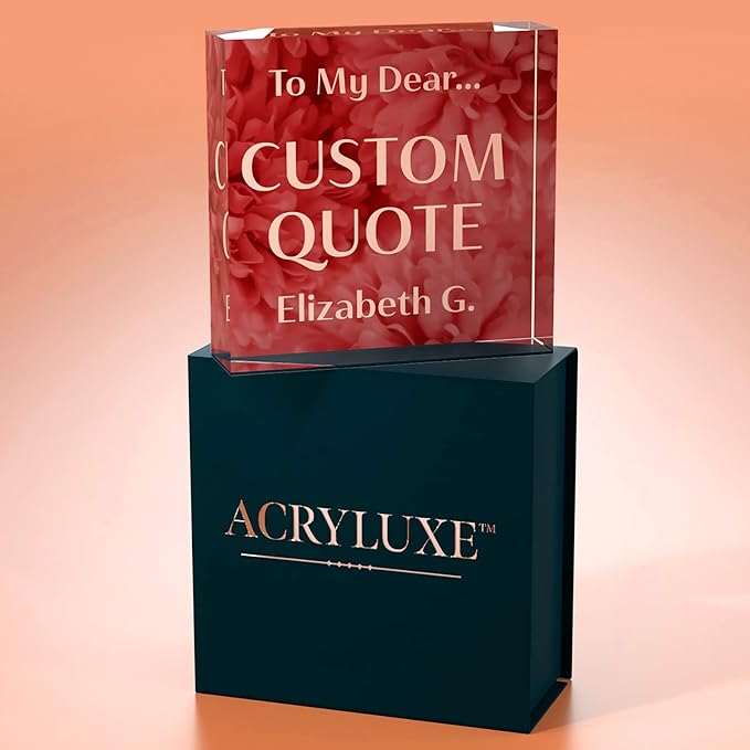 Personalized Gifts, Custom Quote Block Letter Board,Crystal-Clear Acrylic With Gift Box,17 Styles, Holiday and Christmas Gift for Mom, Dad, Girlfriend, Him or Her, Husband, Wife (4"x4, Rosy)