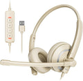 awatrue USB Headset with Microphone for PC Laptop - Headphones with Noise Cancelling Microphone for Computer,On-Ear Wired Office Call Center Headset for Boom Skype Webinars,Lightweight-Apricot