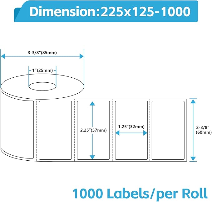 NineLeaf 4 Roll 2.25''x1.25'' Direct Thermal Label Perforated UPC Barcodes Postage Shipping Address Labels with 1000 Labels/Roll Compatible for Zebra Eltron Rollo Desktop Label Printers