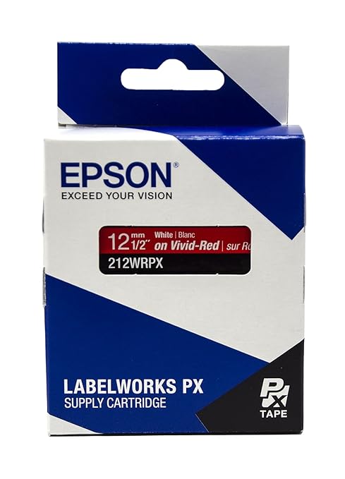 Epson LABELWORKS 212WRPX Genuine PET (Polyester) Tape Cartridge - White on Red Label Maker Tape - 1/2" (12MM) Wide, 30'