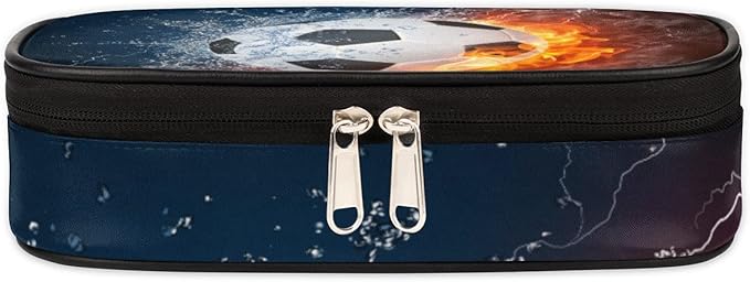 Pardick Soccer Big Capacity Pencil Pen Case Flame Soccer Large Pencil Pouch with Zipper Compartments Pencil Bag for Boys Girls Adults Student Office School Supplies