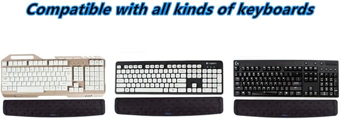 BRILA Keyboard Wrist Rest Support Cushion Pad for Computer, Laptop, Office Work, PC Gaming - Memory Foam Gel with Massage Holes Design - Non-Slip Easy Typing Wrist Pain Relief (Black Keyboard Pad)