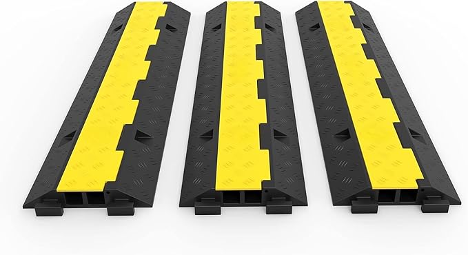 3 Pack 2-Channel 11,000 lbs per Axle Capacity Rubber Cable Protector Ramp – Driveway Wire Cord Guard with Traffic Speed Bump for Indoor and Outdoor Use