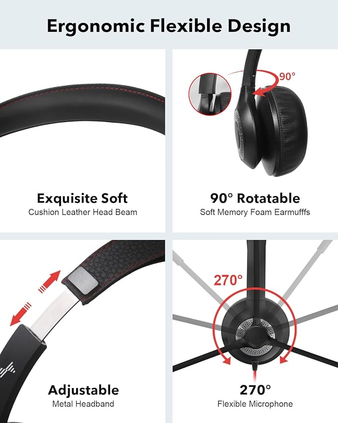 JIAMQISHI USB Headset with Mic for PC, On-Ear Computer Laptop Headphones with Noise Cancelling Microphone Control for Home Office Online Class Skype Zoom (3.5mm, Black)