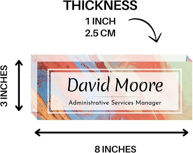 Customized Clear Acrylic Thick 8x3" Desk Name Plate Block with Personalized Logo - Professional Office Decor - Customized Acrylic Plate Gift for Teacher Co-workers, Christmas Gifts for Her, Thanksgiving Gifts (Colorful Paint)
