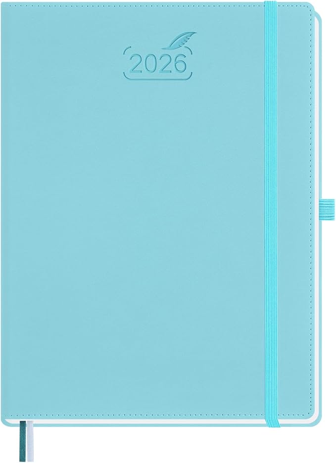 BEZEND 2026 Planner Weekly and Monthly (8.5" x 11") Daily Calendar with Hourly Timeslots & Tab (Jan-Dec) Note & Expenses, Pen Holder, Inner Pocket, Vegan Leather Hardcover - Sky Blue