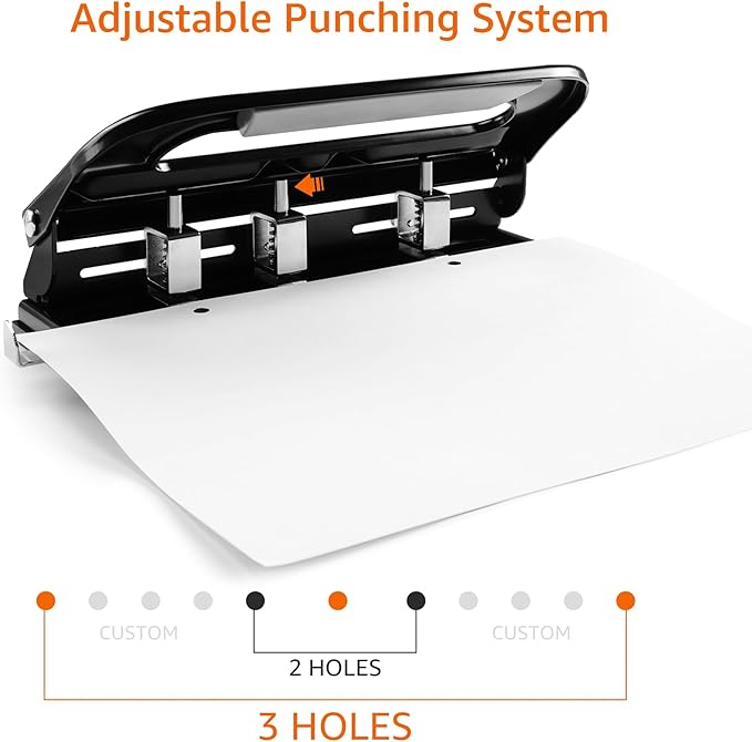 Amazon Basics 2/3 Hole Punch, Semi-Adjustable, 30 Sheet Capacity, Black