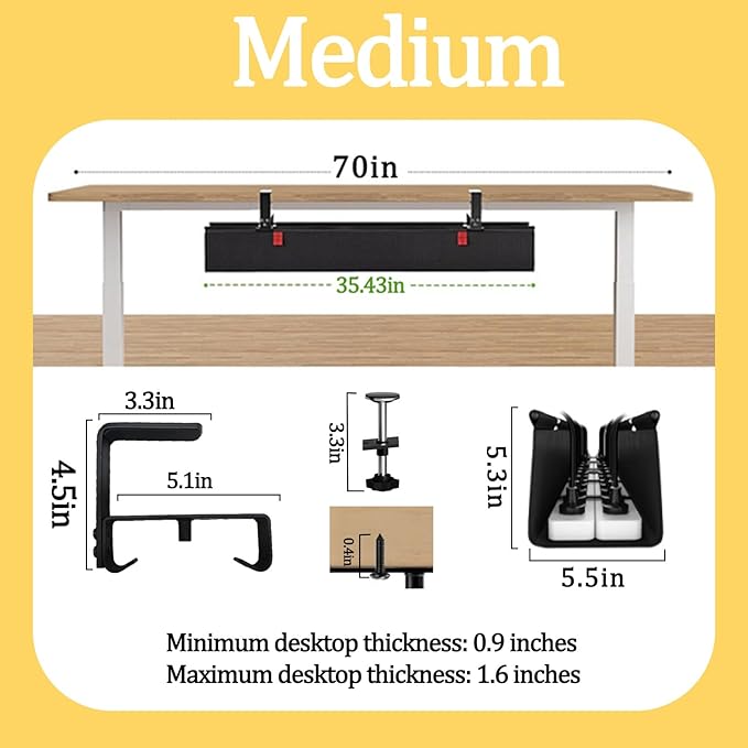 No Drill Under-Desk Cable Management Tray, Desktop Cable Organizer, Fabric Storage Tray, Two Installation Methods, Suitable for Office/Home Use. (13 * 35in)
