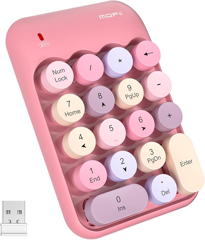 MOFII Wireless Number Pads - Pink Numeric Keypad 18 Keys USB 2.4G Round Keycap Colorful Extensions Keypads, Financial Accounting Portable Numpad 10 Key for Laptop/PC/Notebook/Surface Pro