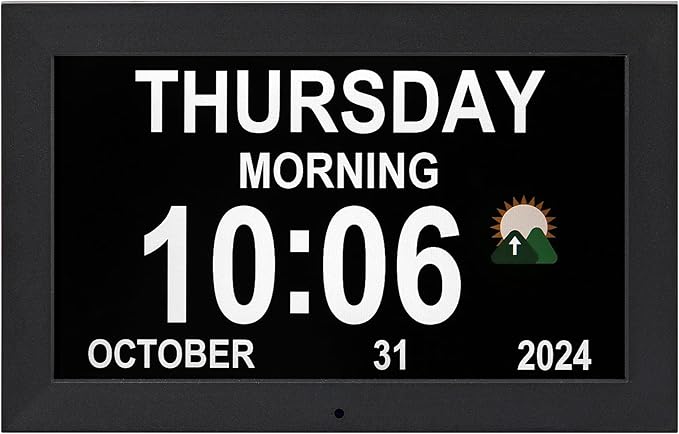 Digital Alarm Clock, Multiple Alarm Functions, Clock with Date and Week, Digital Alarm and Electronic Calendar for Seniors (Black, 10inch)