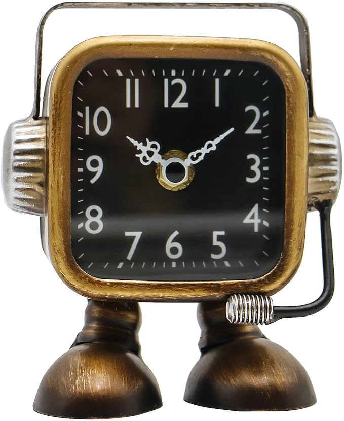 YOUKI Retro Steampunk Style Robot Table Clock,Industrial Style Desk and Shelf Clocks,Decorative Battery Operated,Silent Non-Ticking Clock for Office, Living Room or Bedroom