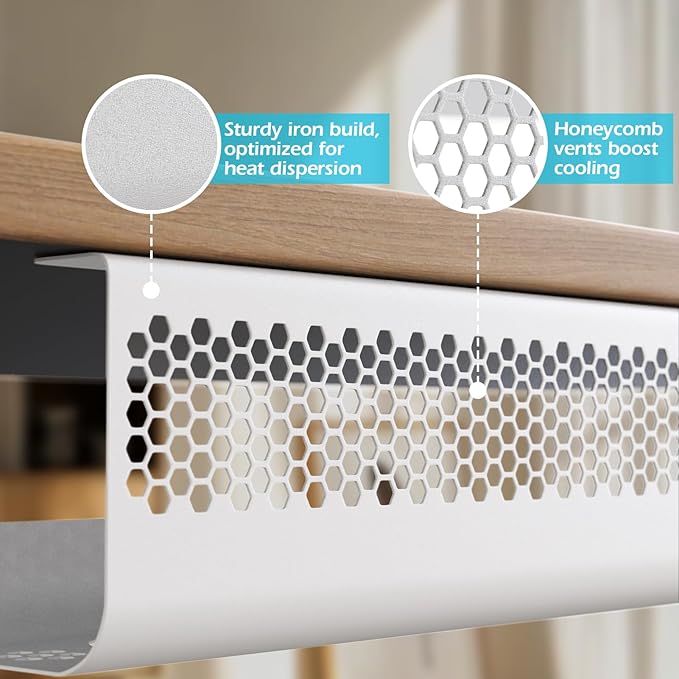KHAMAL Cable Management Under Desk 52PCS - Cable Management Tray Kit Ventilated Hexagonal Design with Cable Clips, Wire Ties, Cord Holder & Screws for Office, Home - 4 White Sets
