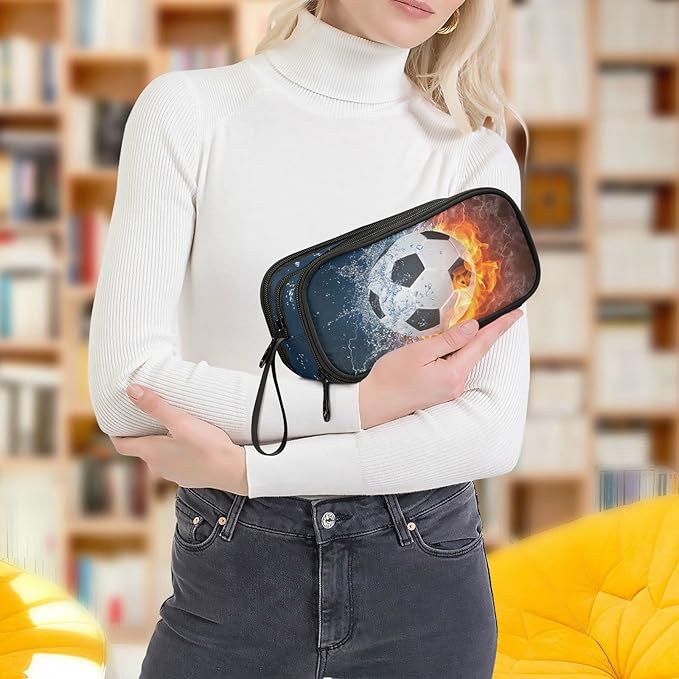 Soccer Football Ball Pencil Case Box Boys Girls Large Pencil Pouch with Zipper Compartments Big Capacity Stationery Pen Bag Organizer for Kids Teens Adults School Office