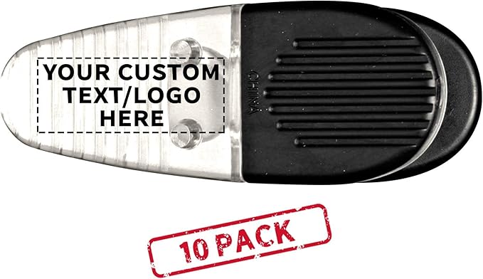 10 Magnetic Memo Holders Set - Customizable Text, Logo - Large Clip, Plastic - Clear