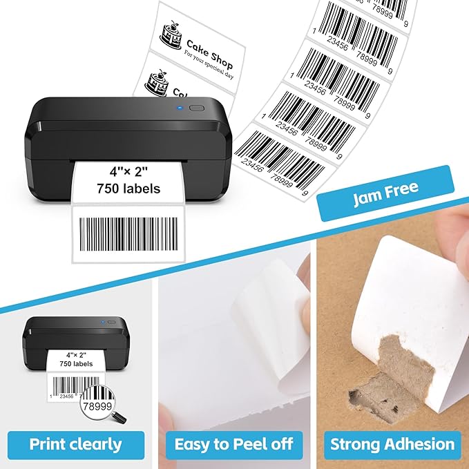 NineLeaf 4 Roll 4''x2'' Direct Thermal Label Barcodes Postage Shipping Address Labels with 750 Labels/Roll Compatible for Zebra Eltron Rollo Desktop Label Printers