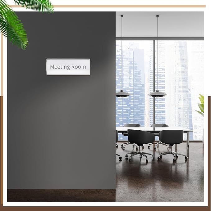 Therwen 6 Pcs Aluminum Office Name Plate Holder for Door Wall Mount 8'' x 3'' Business Sign Holder Office Door Sign Sturdy Curved with Plastic Film and Adhesive Tape (Silver)