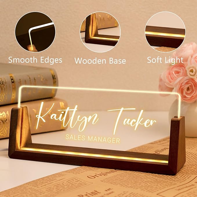 Desk Name Plate Personalized, Custom Office Light Up Name Plate for Desks, Desk Decorations for Women Men Office, Employee Appreciation Gifts for Coworkers (A-Text Only)
