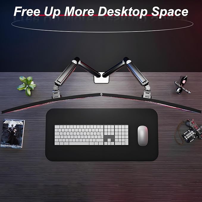 Dual Monitor Arm for 17-35" Screens up to 24.2 lbs, Ergonomic Gas Spring Monitor Stand with Height Adjust, Tilt, Swivel & Cable Management, VESA Desk Mount with 2 Types of Installation, Black
