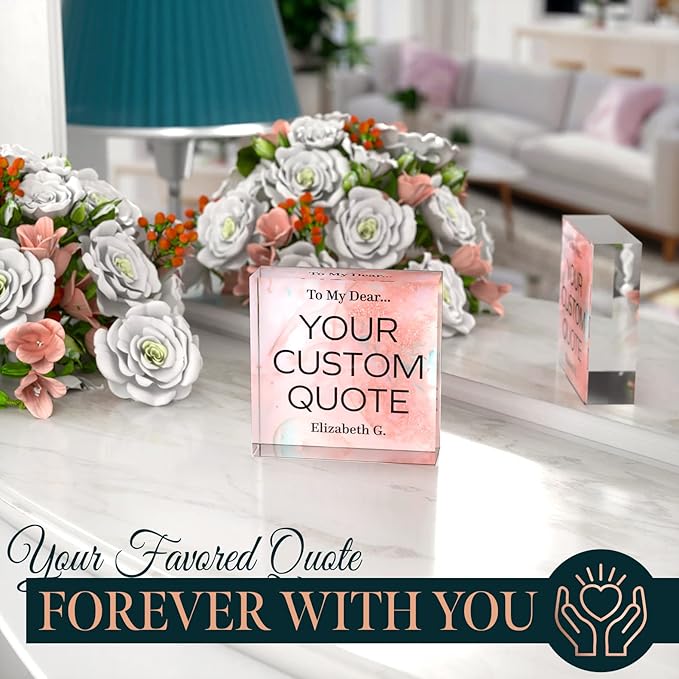 Personalized Gifts, Custom Quote Block Letter Board,Crystal-Clear Acrylic with Gift Box,17 Styles, Holiday and Christmas Gift for Mom, Dad, Girlfriend, Him or Her, Husband, Wife (4"x4, Stella)